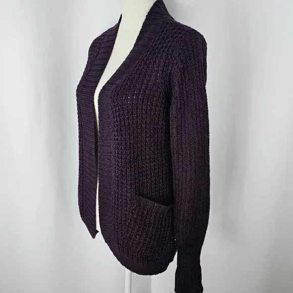 RD Style Women's Purple Open Knit Long Sleeve Cardigan With Pockets Size XSP - Picture 4 of 15